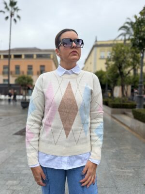 Jersey Maxi-rombos beige.