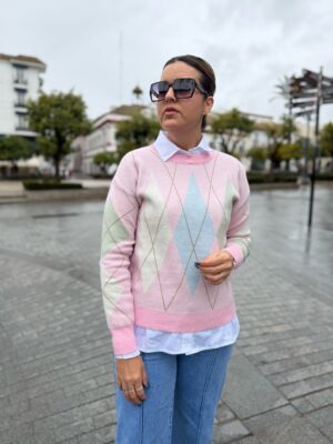 Jersey maxi-rombos rosa.