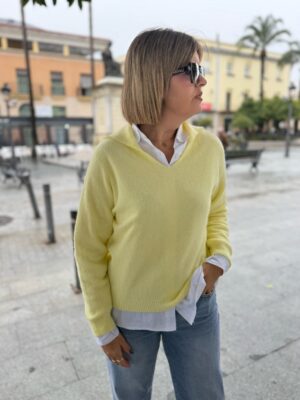Jersey cuello pollo amarillo.