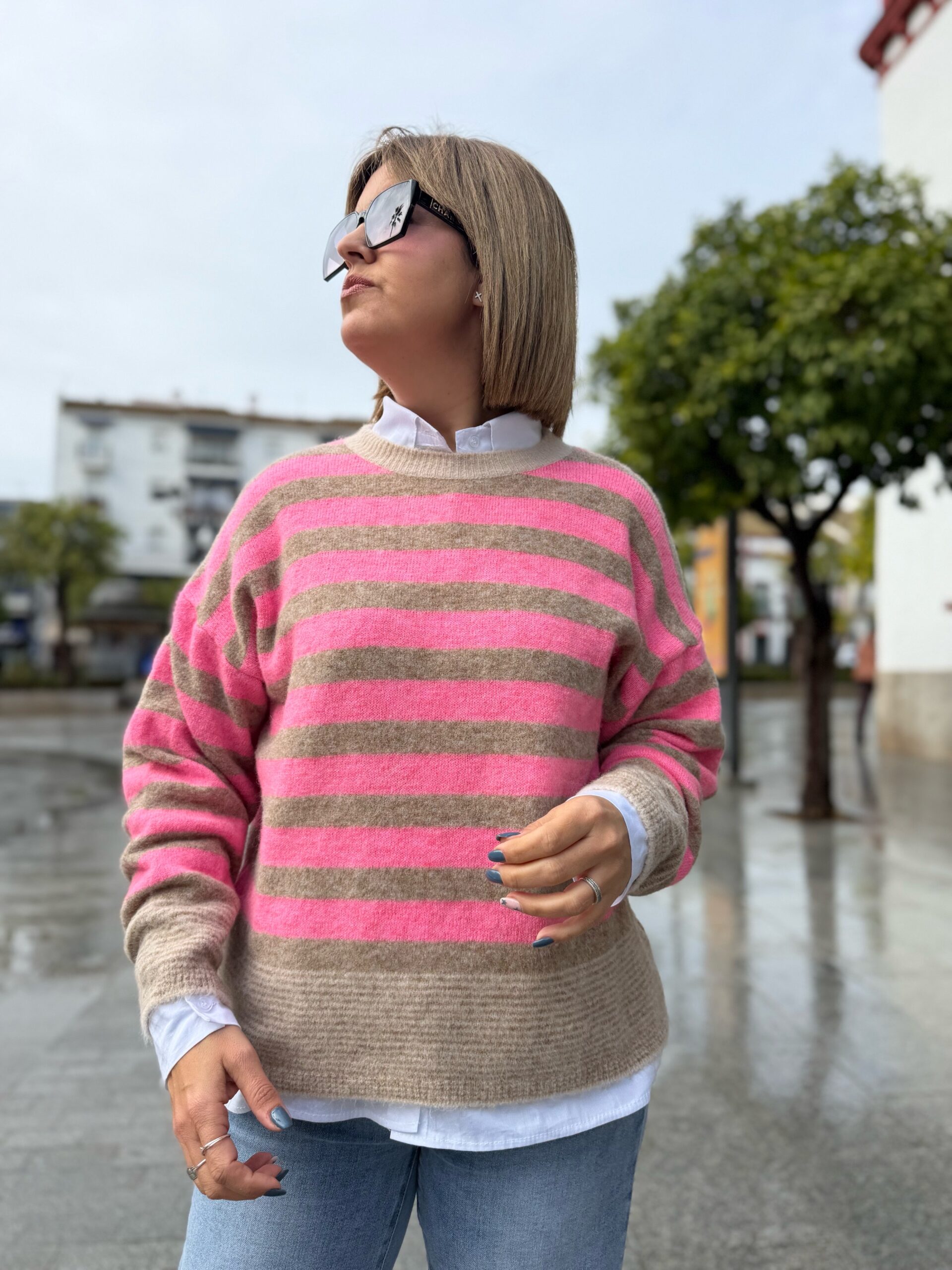 Maxi jersey Spring raya rosa. - Imagen 3