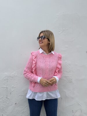 Jersey calado volantes rosa.