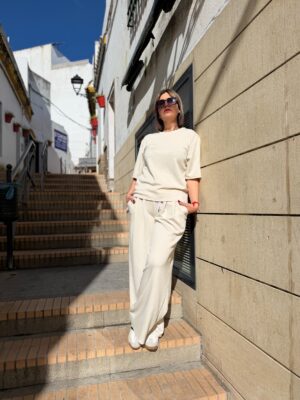 Conjunto cotton confort wide beige.