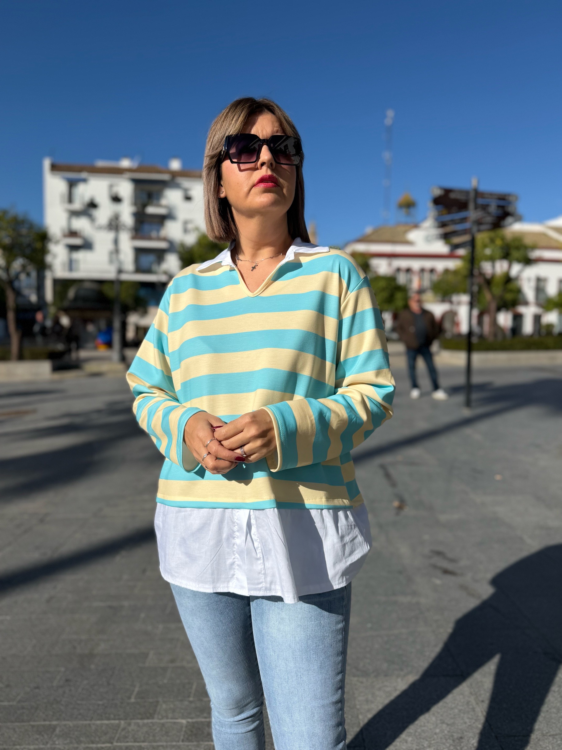 Sudadera cotton stripes amarillo verde agua. - Imagen 3