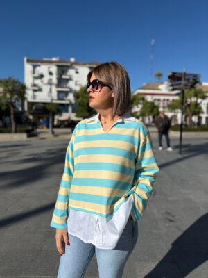 Sudadera cotton stripes amarillo verde agua.