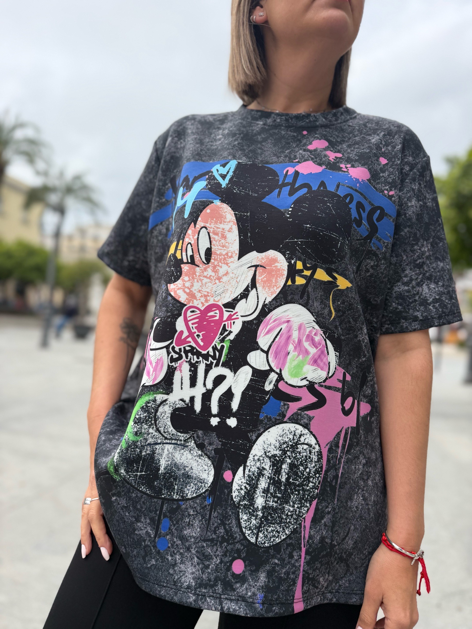 Maxi sudadera manga corta Mouse gris.