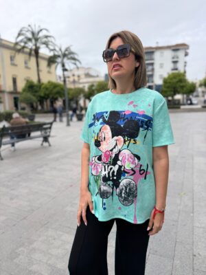 Maxi sudadera manga corta Mouse turquesa.