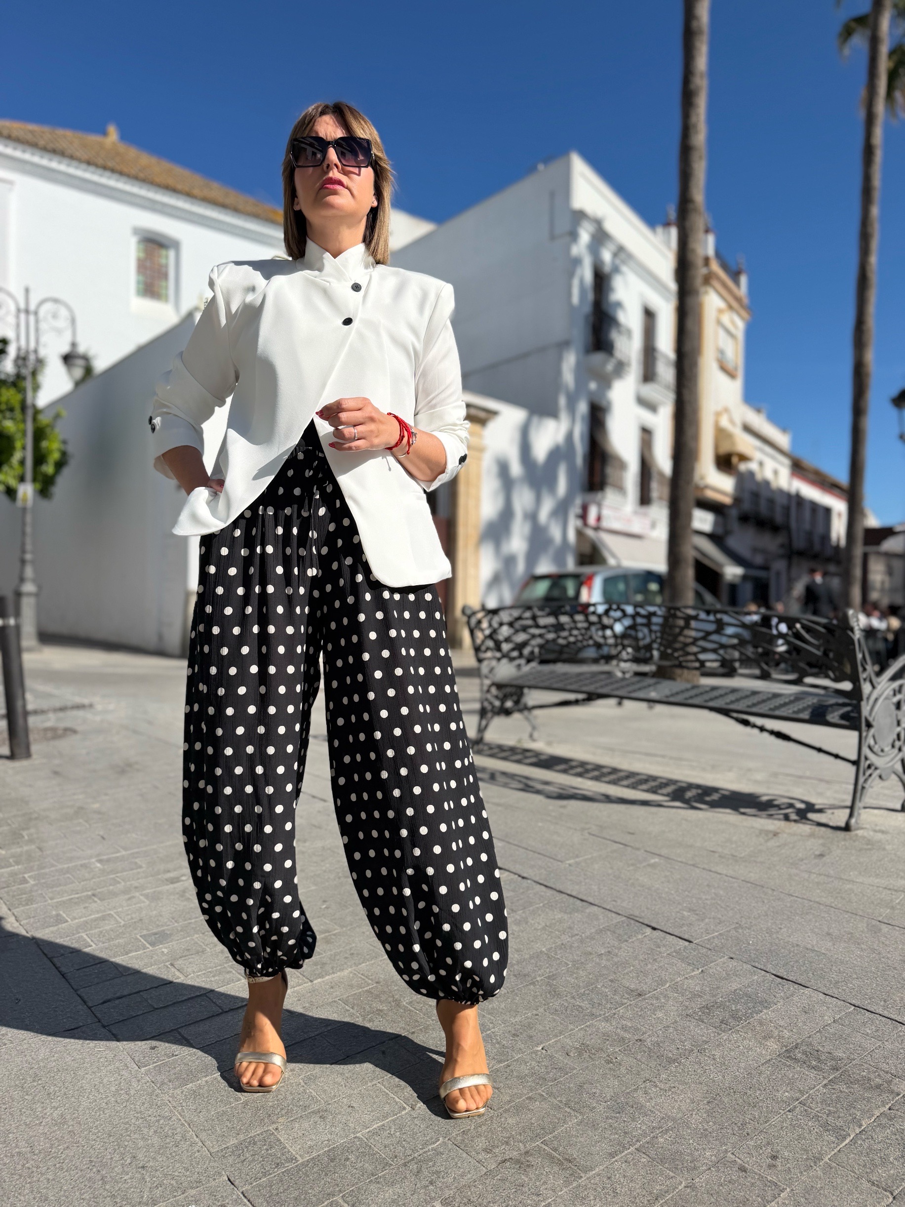 Pantalón Verona negro, lunar blanco. - Imagen 3