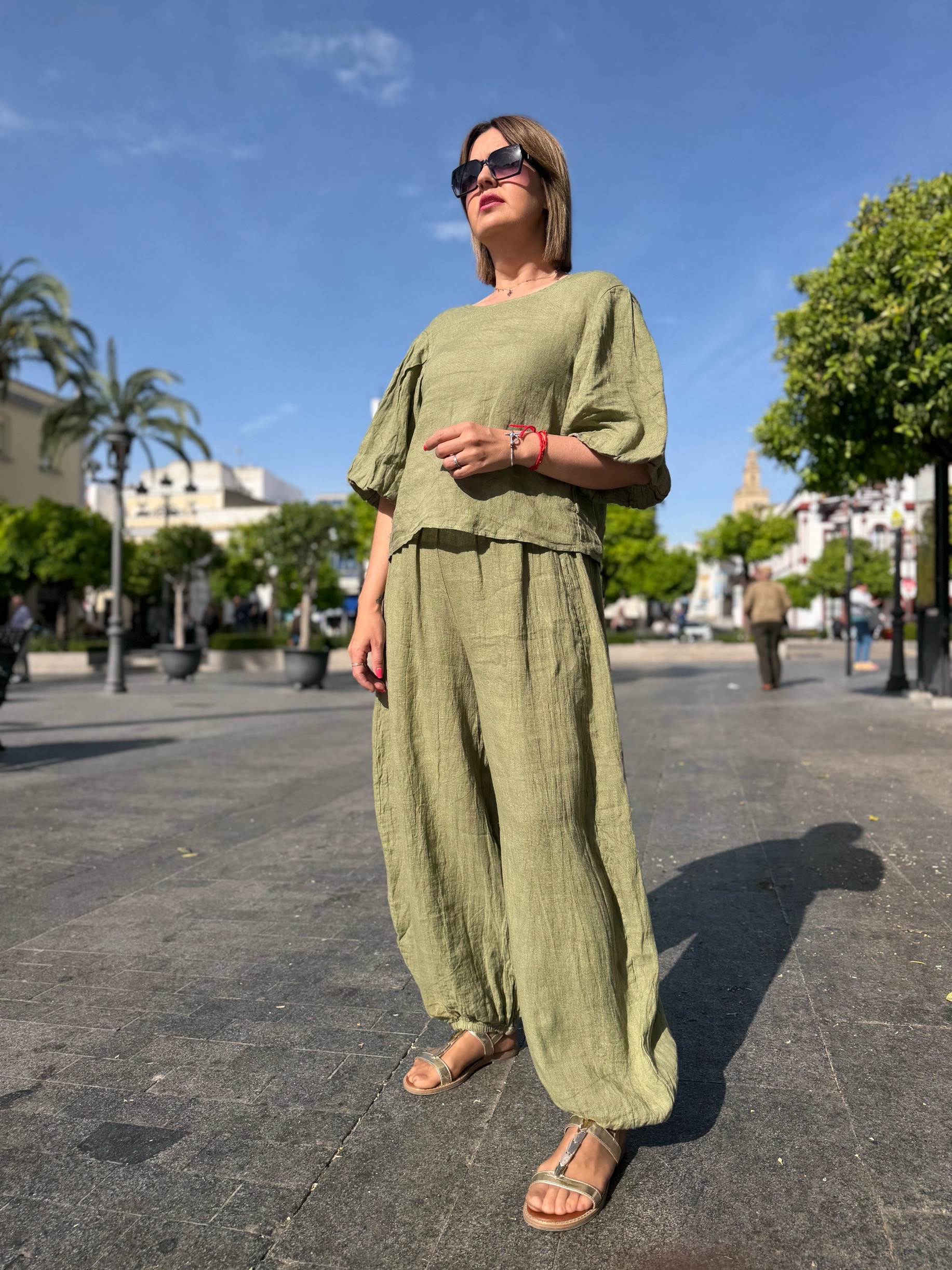 Conjunto lino Aura verde. - Imagen 5