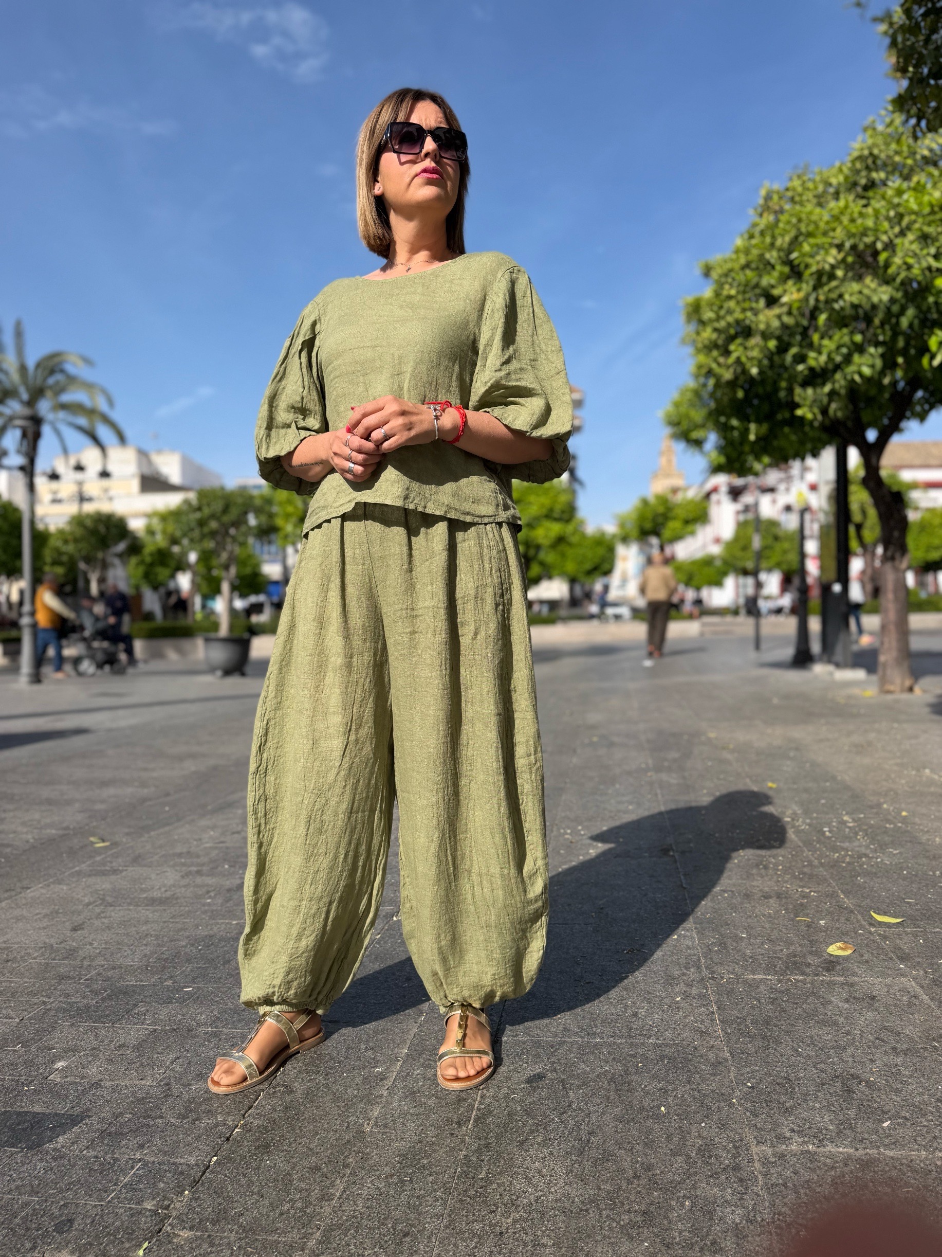 Conjunto lino Aura verde.