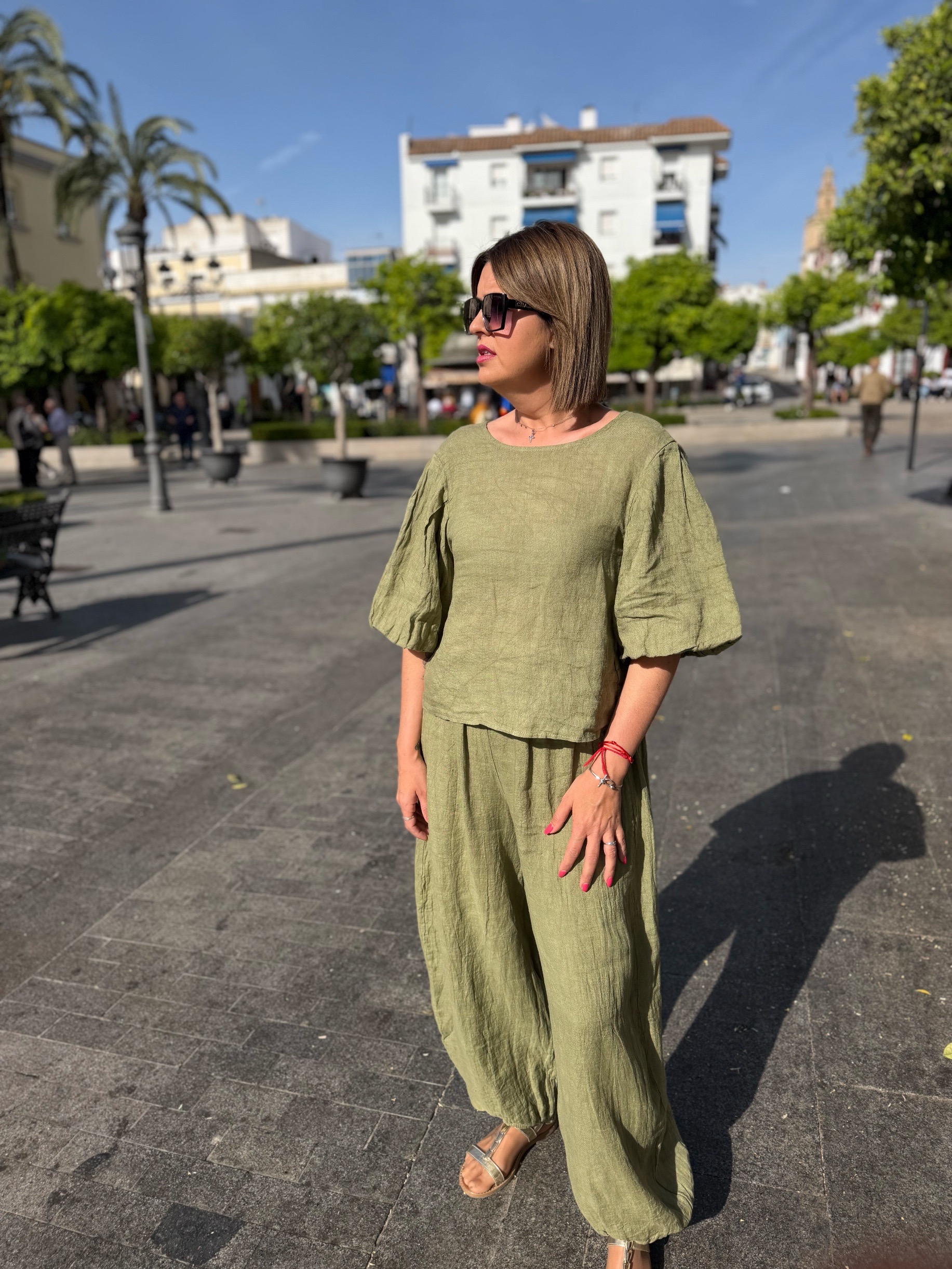 Conjunto lino Aura verde. - Imagen 3