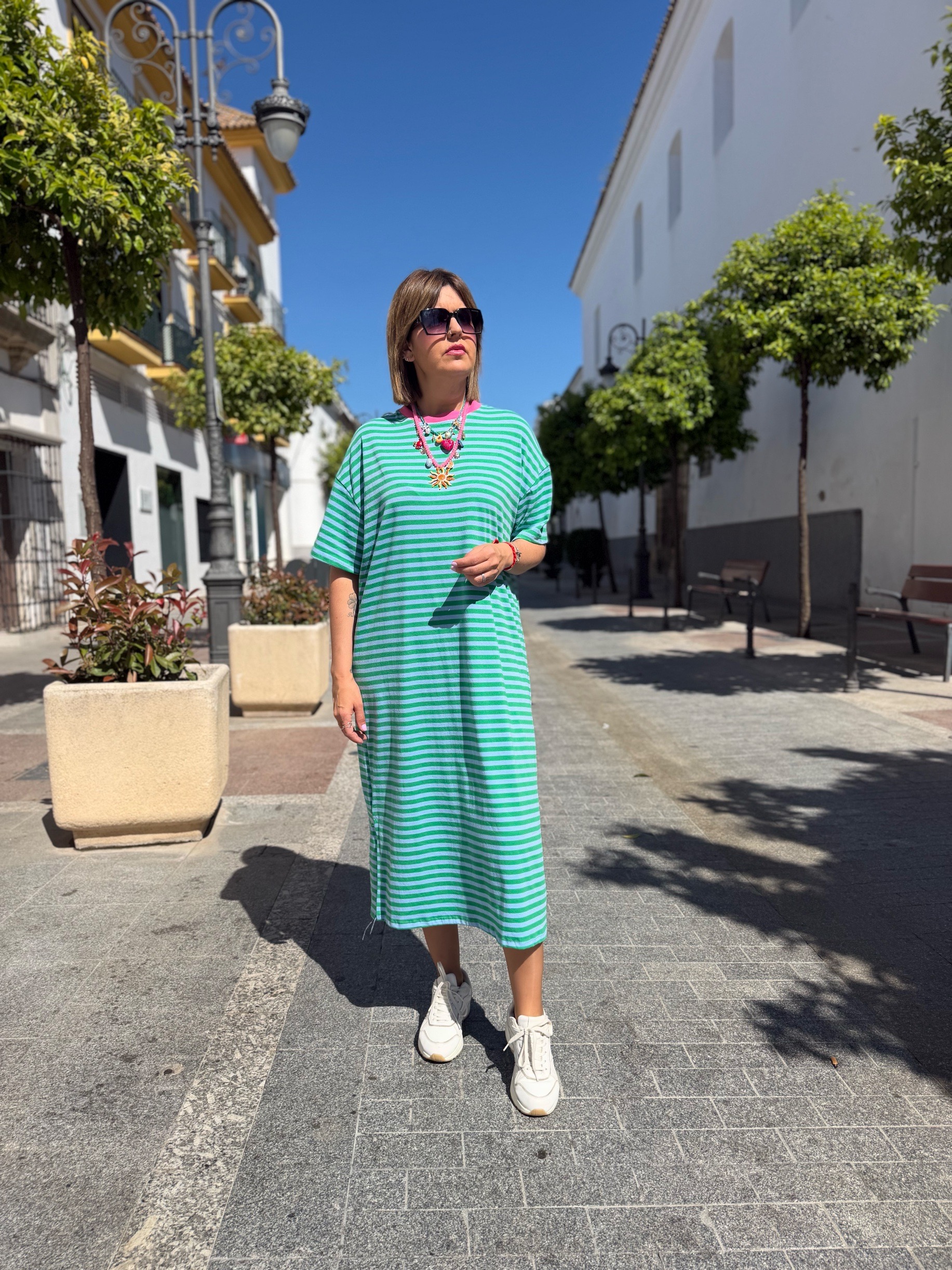 Vestido Capri relax verde-turquesa.