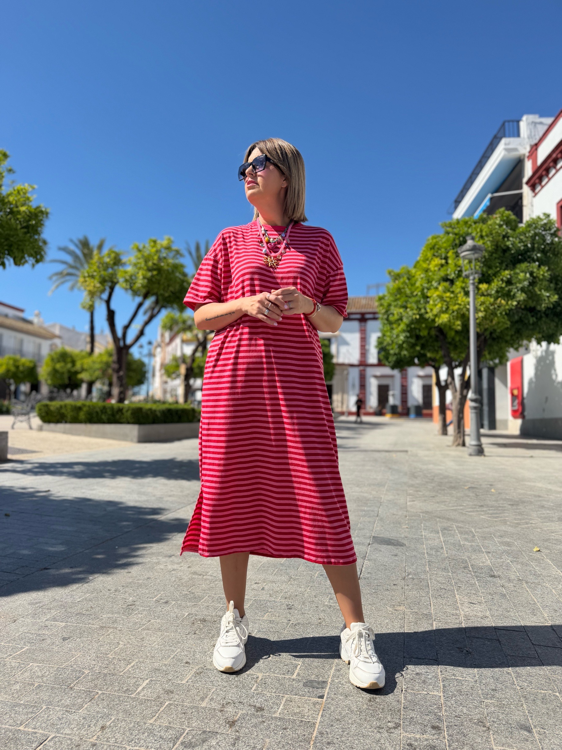 Vestido Capri relax rosa-rojo. - Imagen 6