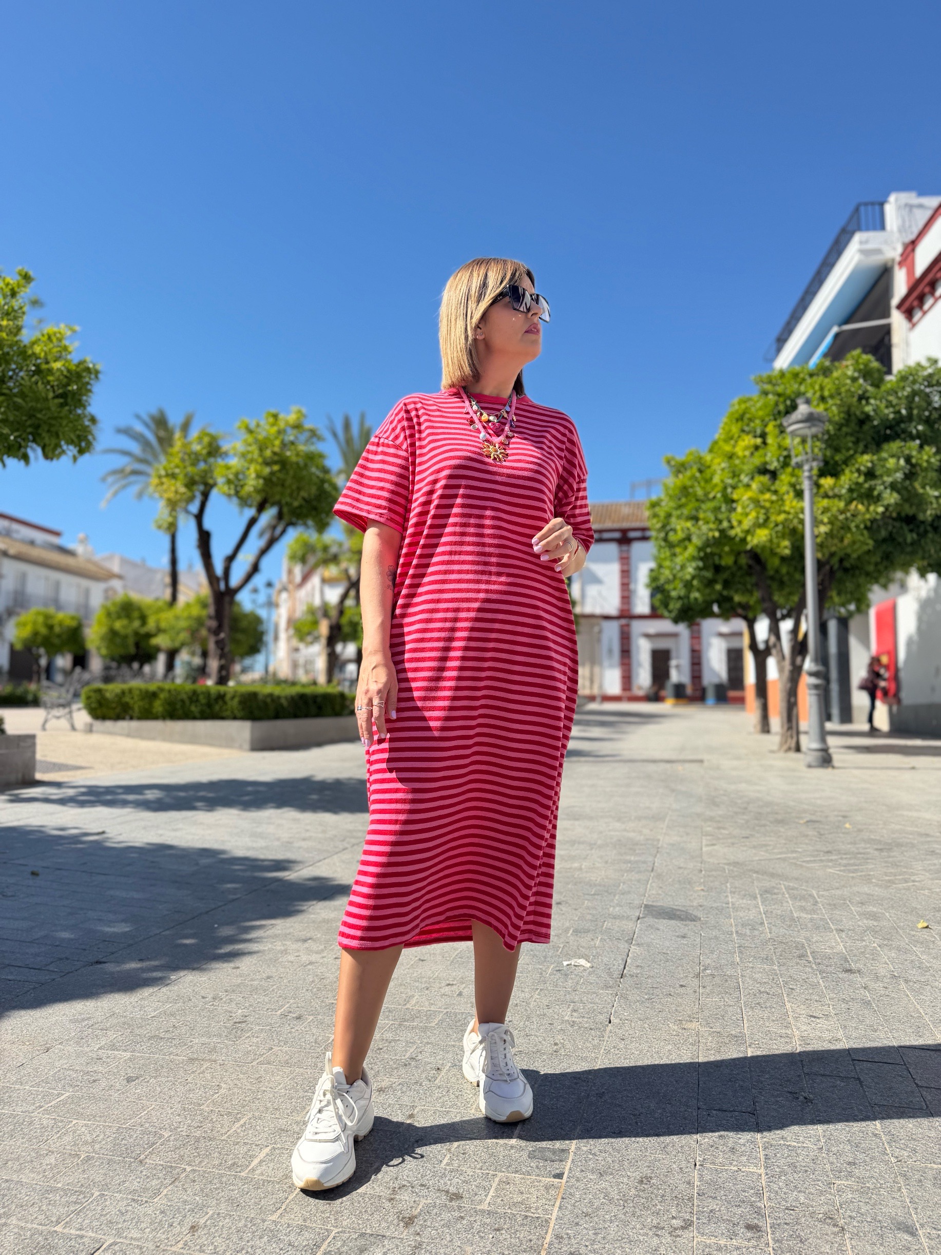 Vestido Capri relax rosa-rojo. - Imagen 5