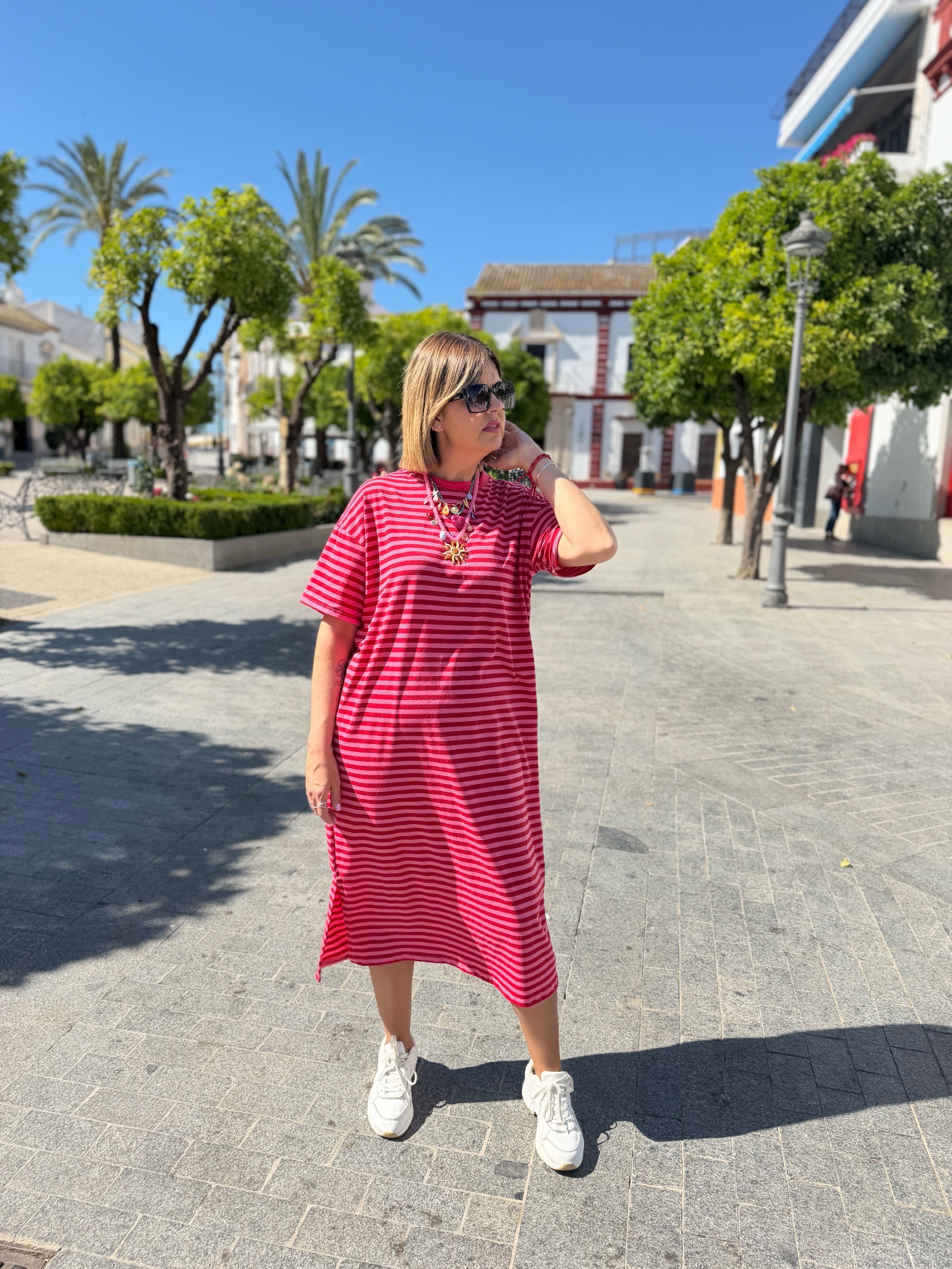 Vestido Capri relax rosa-rojo. - Imagen 4