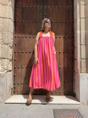 Vestido Capri naranja-rosa.