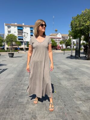 Vestido STARS algodón taupe.