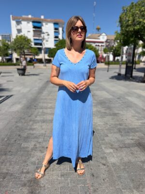 Vestido STARS algodón celeste.