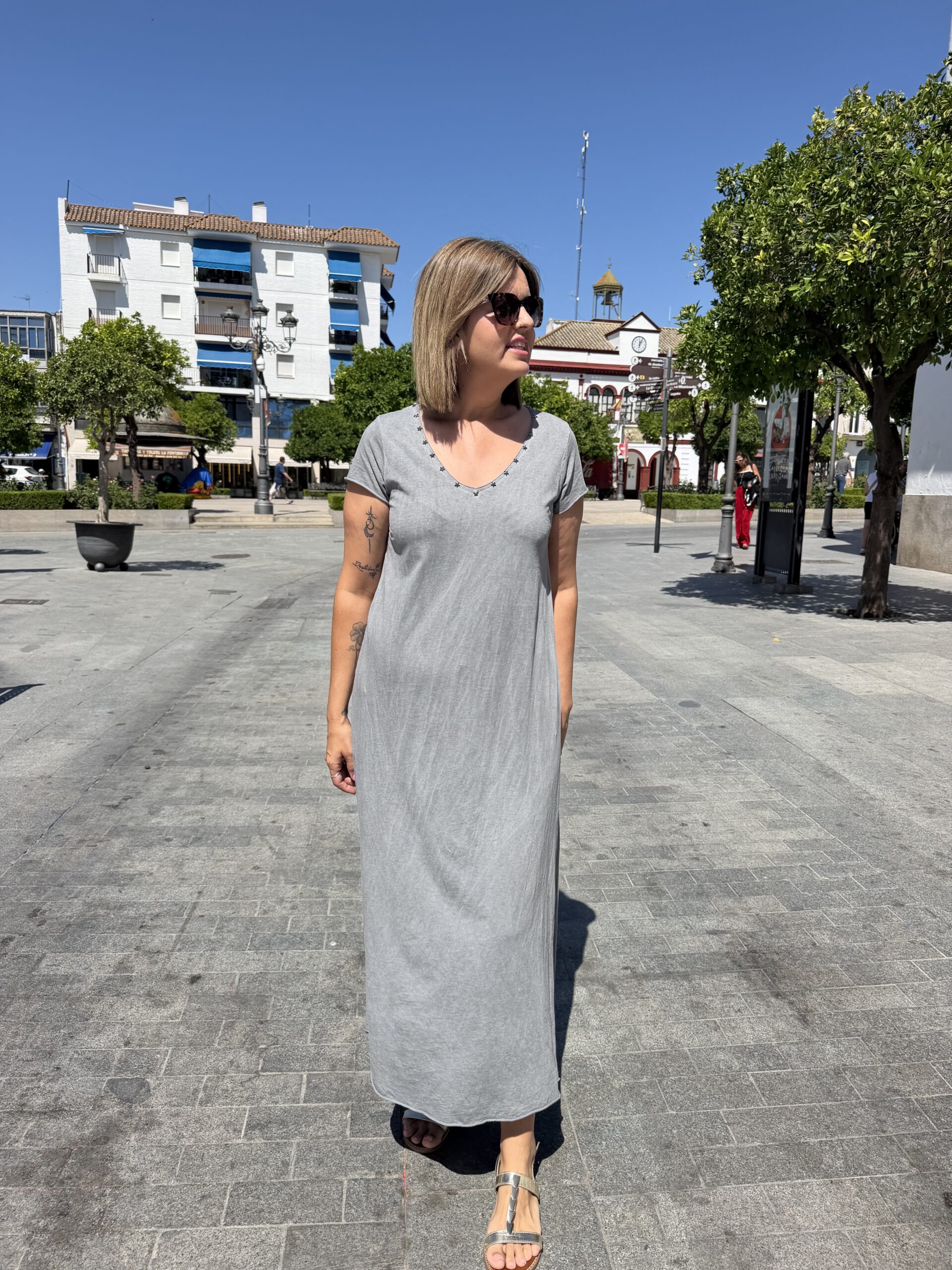 Vestido STARS algodón gris.
