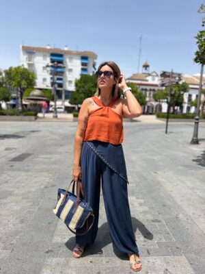 Pantalón balón pañuelo tachuelas azul marino.