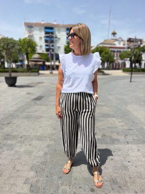 Pantalón balón raya blanco-negro.