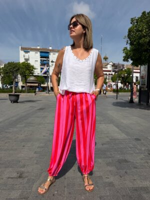 Pantalón Venecia naranja-fucsia.
