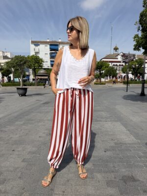 Pantalón Venecia blanco-teja.
