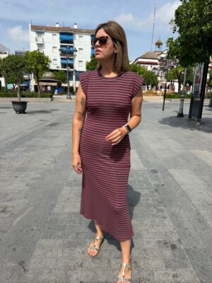 Vestido mil rayas verde-berengena.