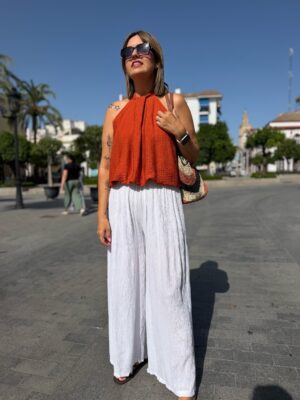 Pantalón recto bámbula blanco.