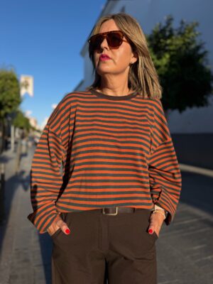 Sudadera Boston naranja-chocolate.