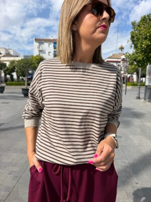Sudadera milrayas beige-marrón.