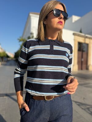 Jersey rayas cuello polo marino.