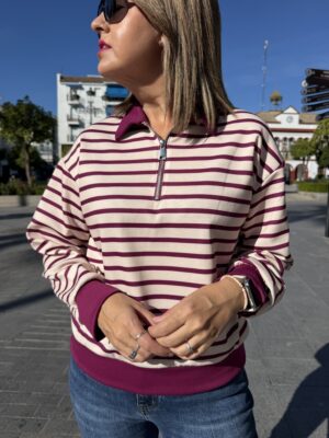 Sudadera raya cuello polo buganvilla.